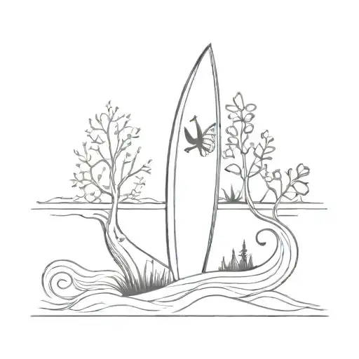 A Stylized Surfboard Fin Incorporating Elements Of Nature Like Trees And Animals