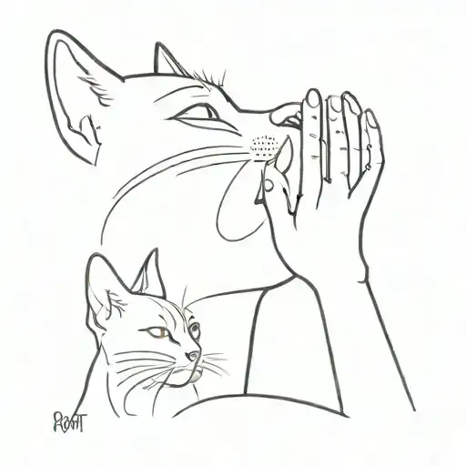Cat Touching A Woman's Nose With Its Paw