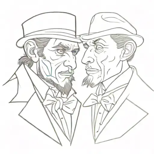 Dr Jekyll And Mr Hyde One Side Faces Line Drawing