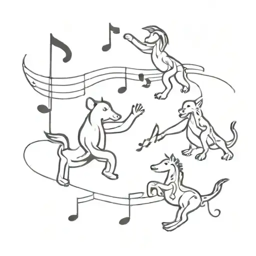 A Playful Tattoo Of Silly Animals Dancing To Music Notes