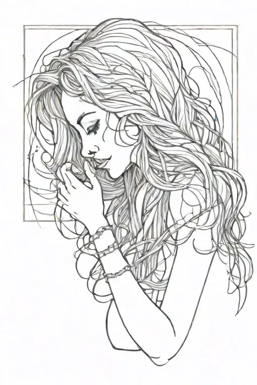 A Woman With Long Hair Bowing Her Head And Begging On Her Knees