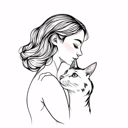 Woman And Cat Touching Noses