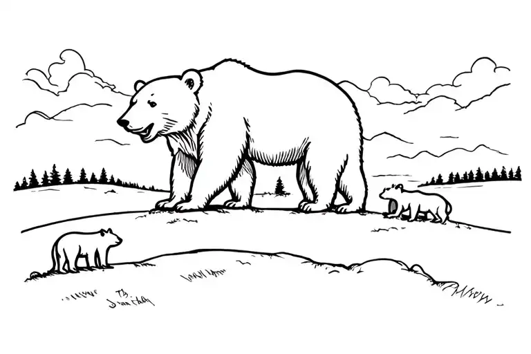 Bear Looking To Minnesota Sky With Three Cubs By His Side And A Momma Bear