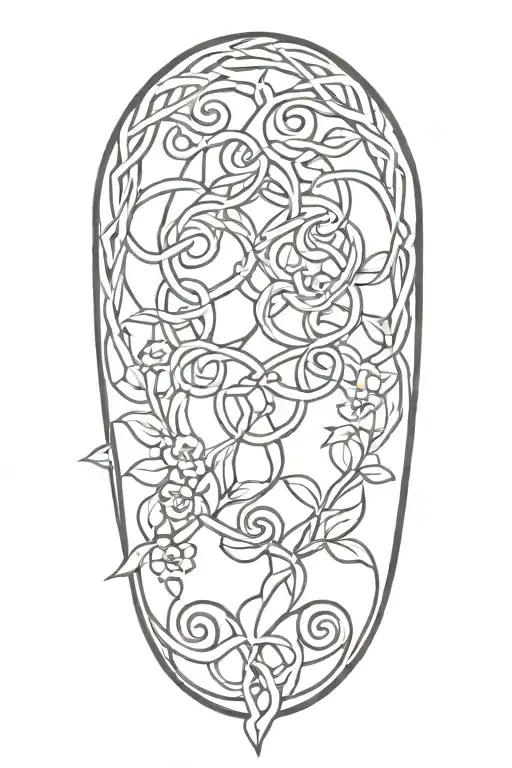 Celtic Knot Design Intertwined With Vines Sun And Flowers Intertwined