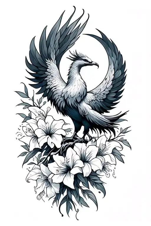 Phoenix With Gladiolus And Moon