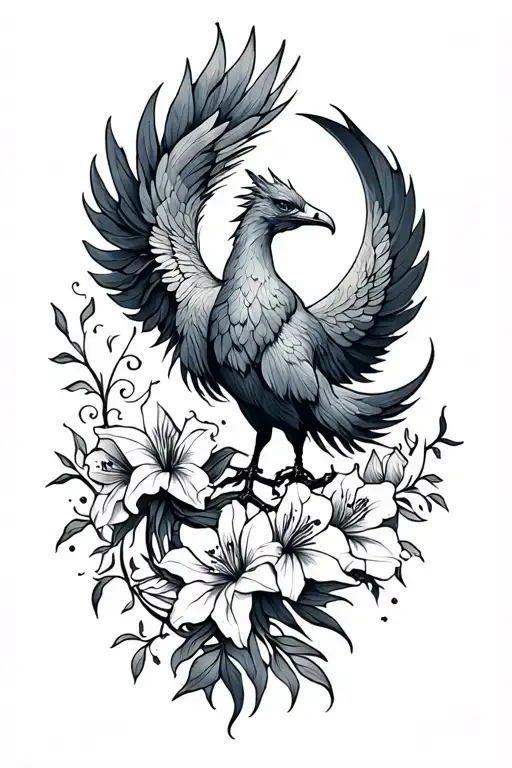 Phoenix With Gladiolus And Moon