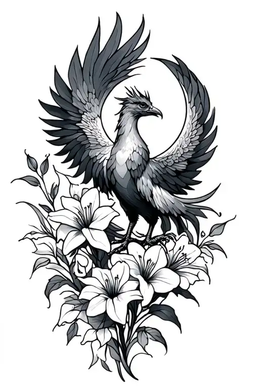 Phoenix With Gladiolus And Moon