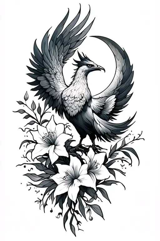 Phoenix With Gladiolus And Moon