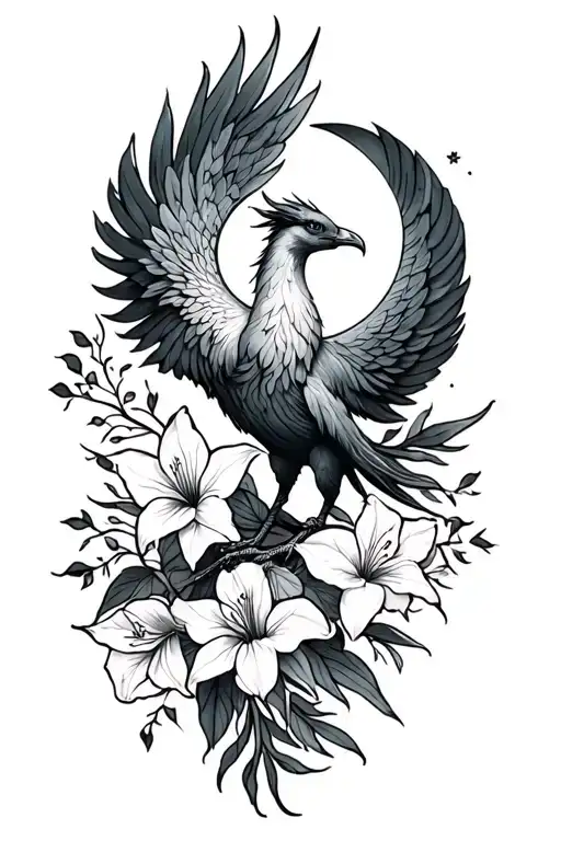 Phoenix With Gladiolus And Moon