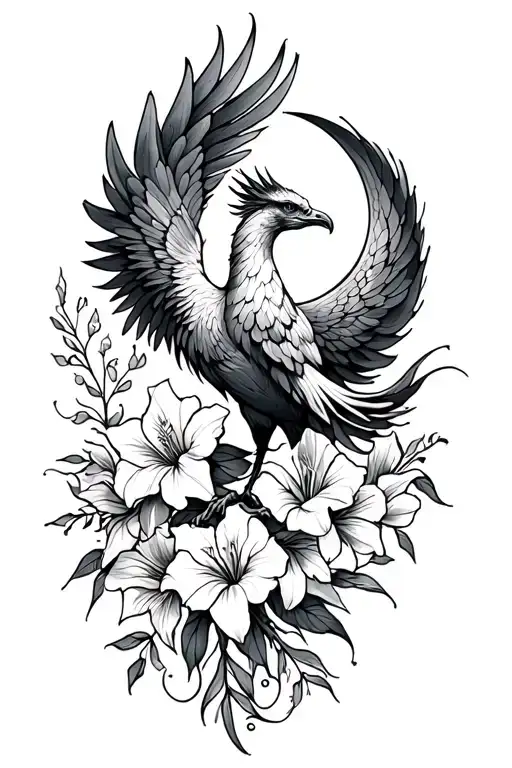 Phoenix With Gladiolus And Moon