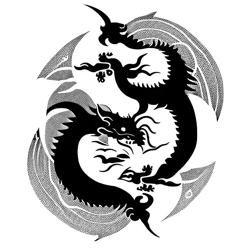 Yin And Yang Dragon One Going Up And The Other Going Down