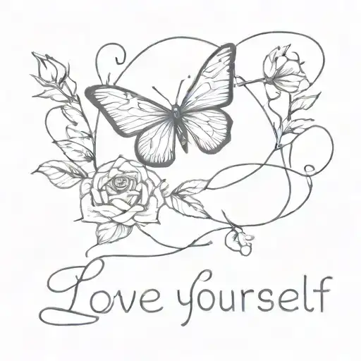 Rose That Says Love Yourself With Butterflys Around It