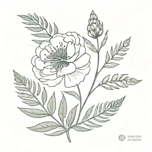 Peony Flowers And Fern Leaf