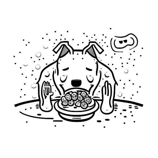 Dog Head Eating Meatball On Plate