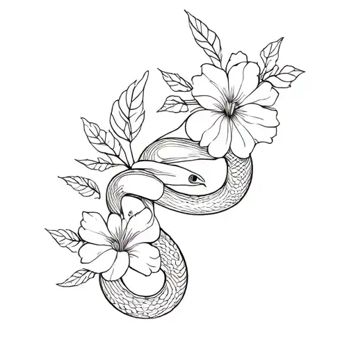 Flowers And Snake Line Art