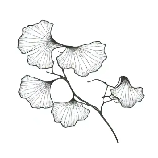 Ginkgo Biloba Leaves Black And White