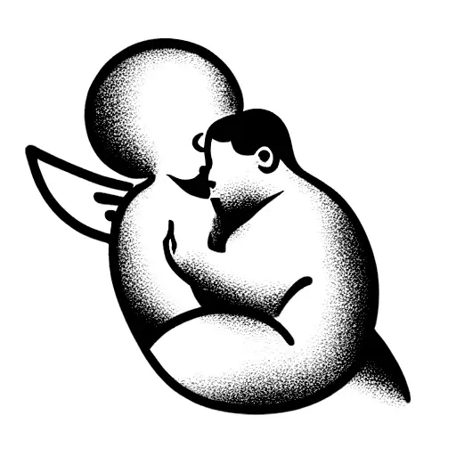 One Chubby Angel Gives A Kiss To Another