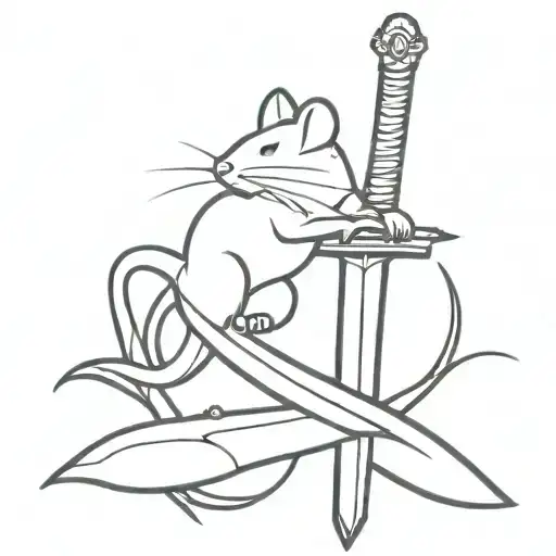 A Minimalist Design Of A Sword With A Mouse Perched On The Hilt