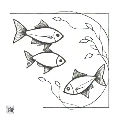 Two Small Fishes One Black One White Swimming With Simple Lines