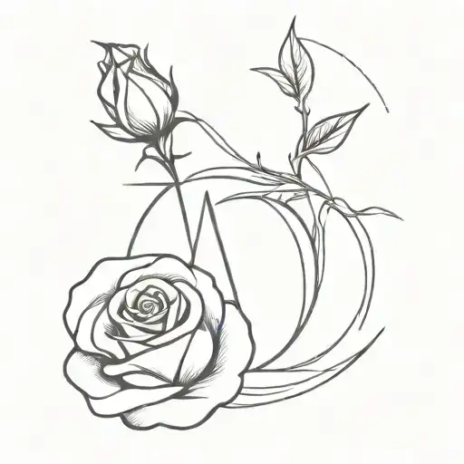 Rose With Letter A Line Art