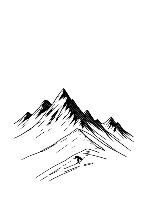 Minimalist Mountain With 3 Peaks And The Traces Of Skiing Of A Skier That Descended The Mountain