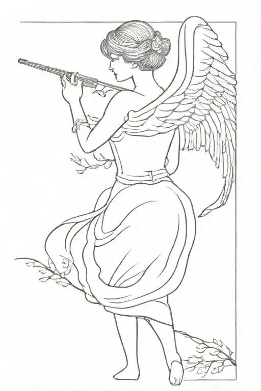 Silhouette Little Of A Shooting Angel From The Back From The Meadow