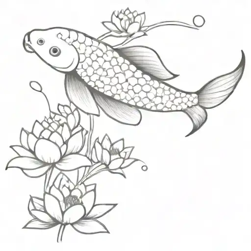 A Japanese Koi Fish Gracefully Swimming Through A Bed Of Lotus Flowers