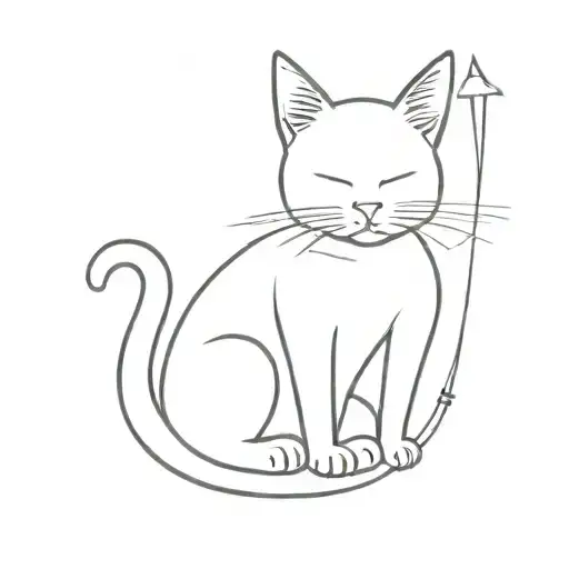 A Minimalistic Tattoo Featuring A Cat Listening To Music