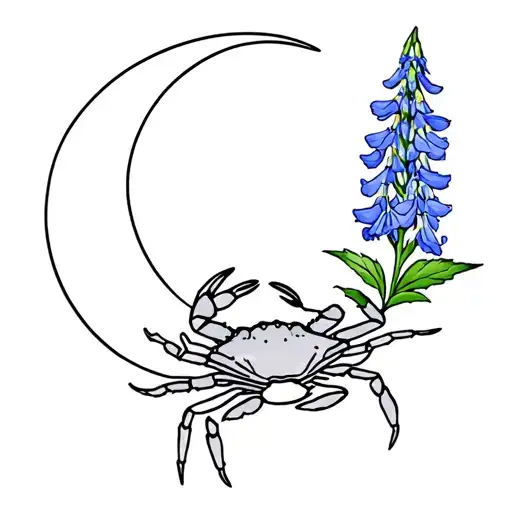 Crab Delphinium Flower Cancer Zodiac Sign With Crescent Moon
