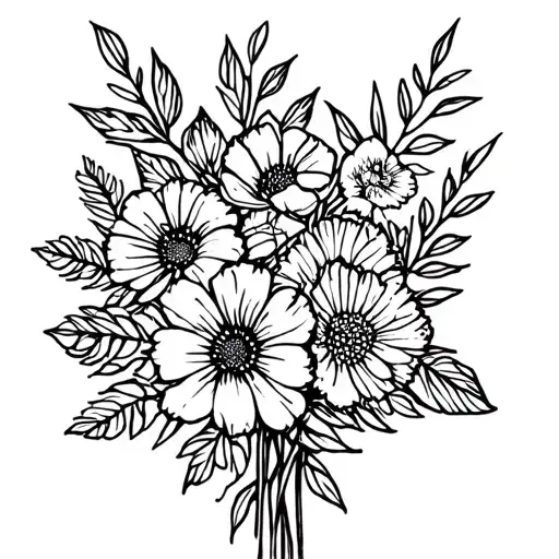 Fine Line Bouquet With Lettering