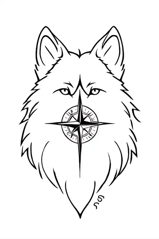 Wolf With Compass Design