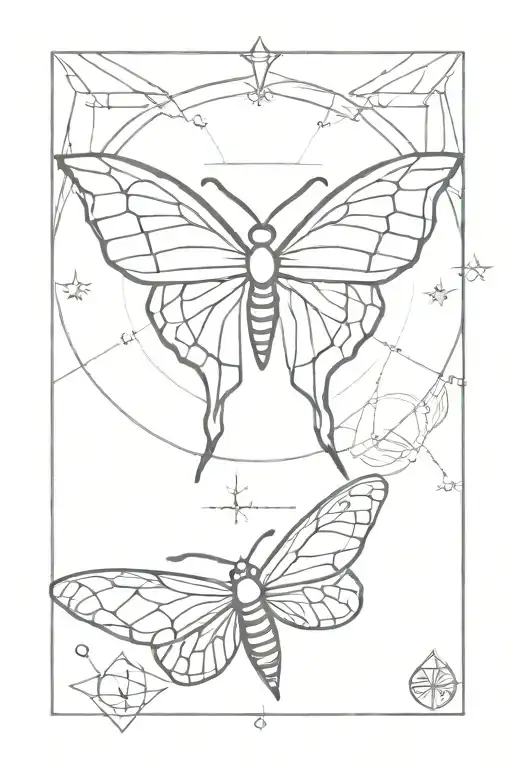 Lunar Moth And Geometric Sun Shining