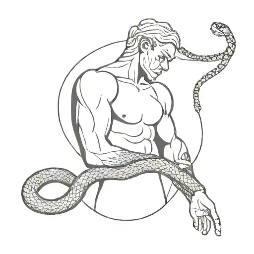 8 Arm Man With Wrapped Snake Wrapped