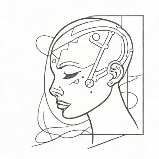 Simplistic Fine Line Woman With Ideas Coming Out Of Head