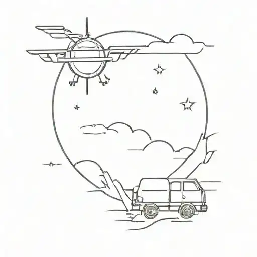 A Tatto With A Truck Flying Towards The Sun