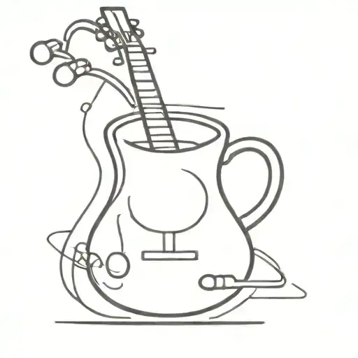 A Linear Tattoo Design Incorporating Musical Instruments And Coffee Beans