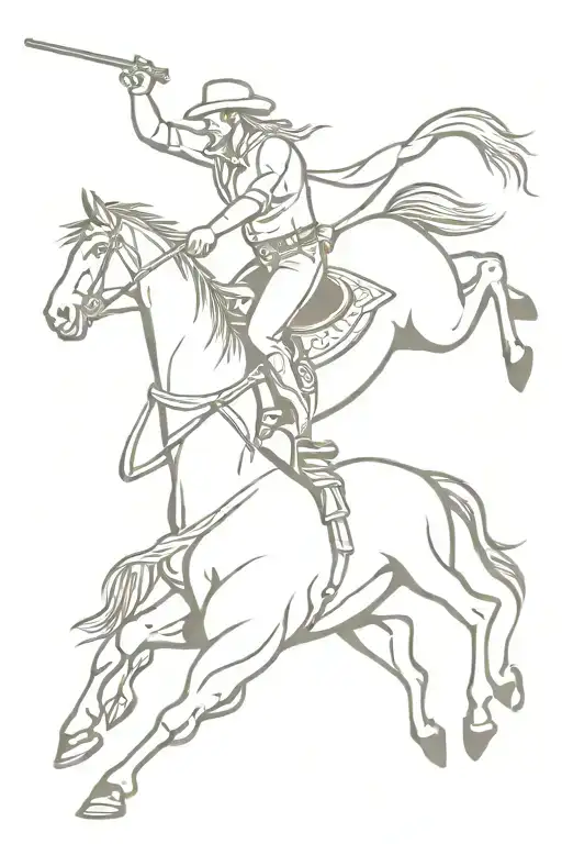 Horse Galloping And Cowboy And Gun Surrounded