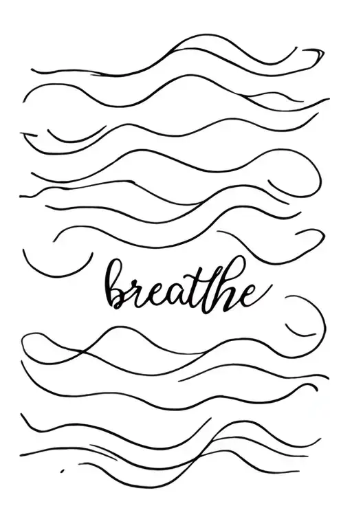 The Word Breathe With Ocean Waves Flowing Lines