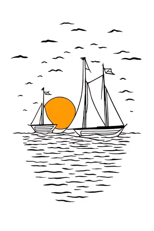 Ship Sun Sea Among Each Other