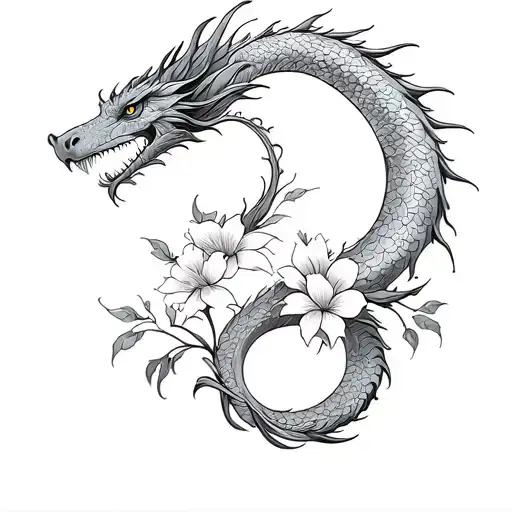 Esoteric Dragon With Flowers