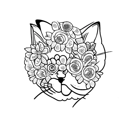 Cat And Flowers