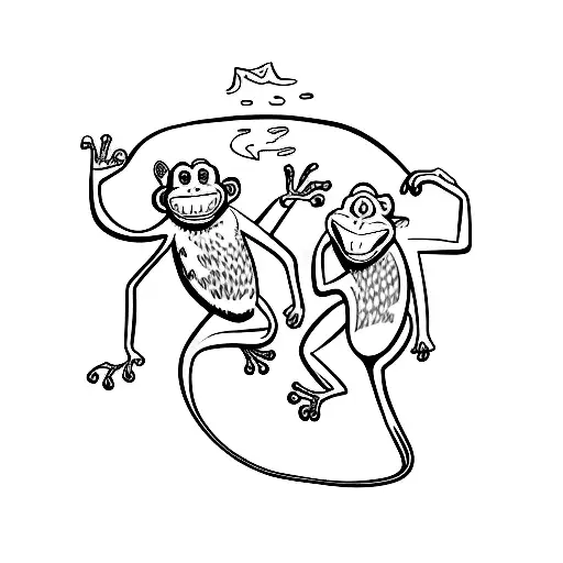 A Monkey And Frog Shaking Five In A Playful Sketch Style
