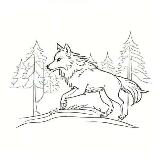 Forest And Wolf Running Freely