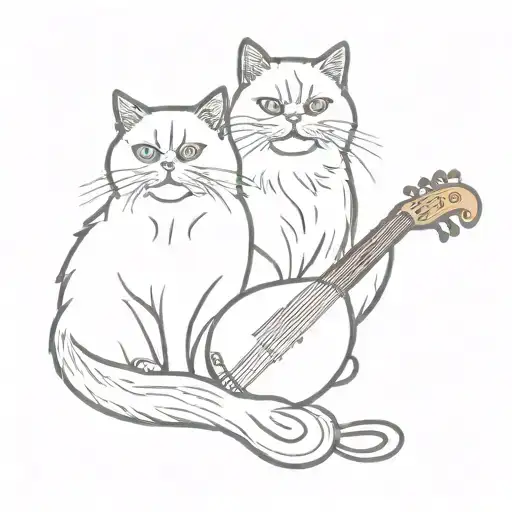 A Portrait Of A Persian Cat And A Shitzu Intertwined With Musical Instruments
