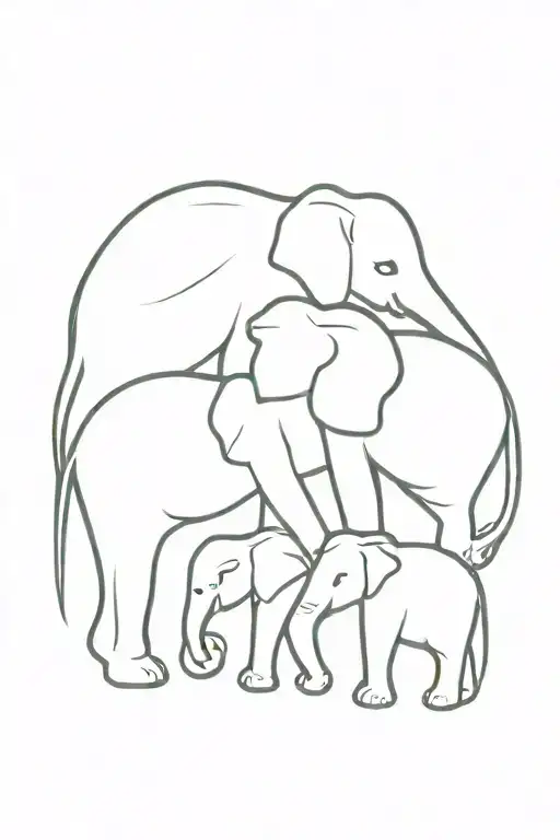 Elaphant Family Silhouette Intertwined In A Line Holding Each Other