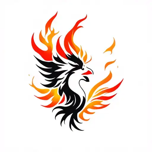 Face On Phoenix With Fire Accents