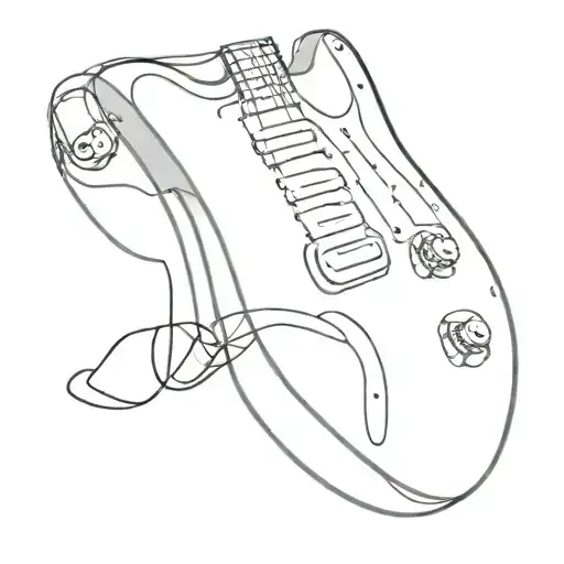 A Minimalist Tattoo Of A Guitar With Subtle 2000 Rock Influences