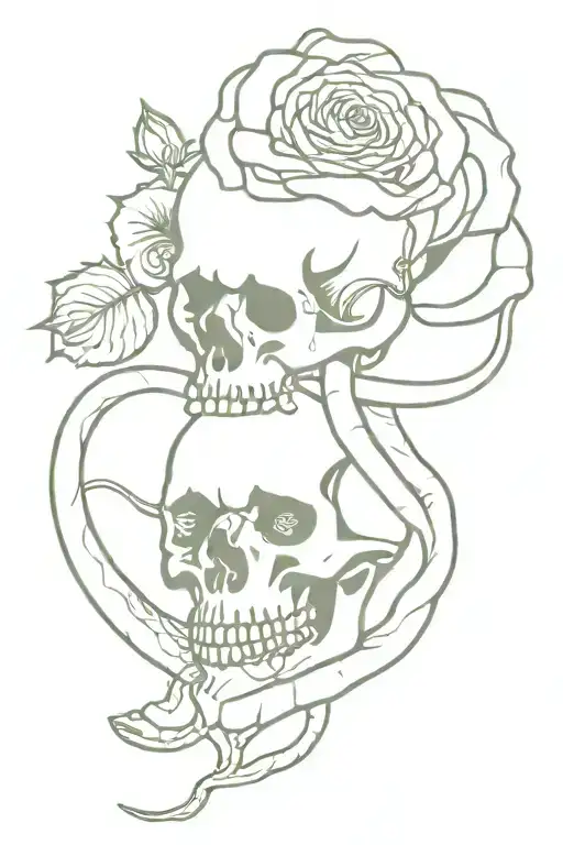 Roses Inside The Snake That Eats Itself And Skull