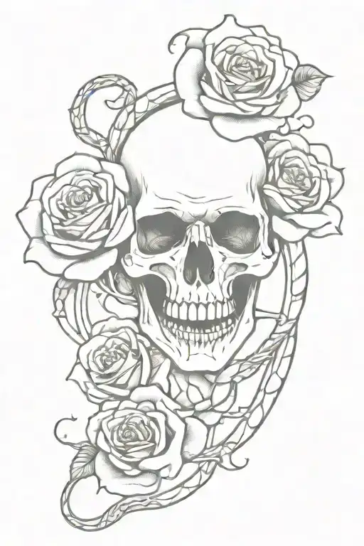 Roses Inside The Snake That Eats Itself And Skull