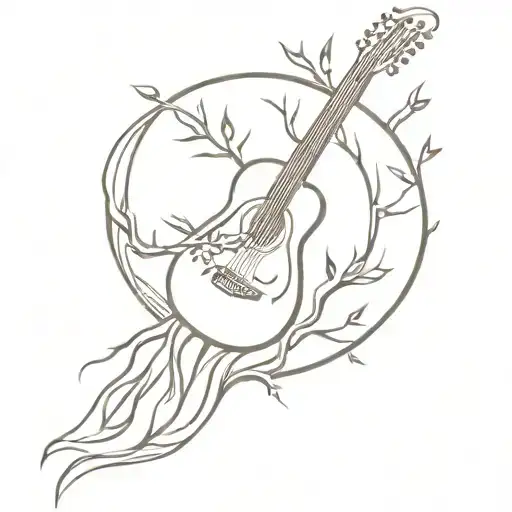 A Minimalist Tattoo Of A Guitar Intertwined With A Tree From The Lord Of The Rings